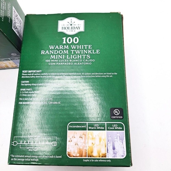 Holiday Time 100 Warm White Mini Lights LED Indoor/Outdoor‎ 22.4 ft Green Wire - Picture 3 of 6